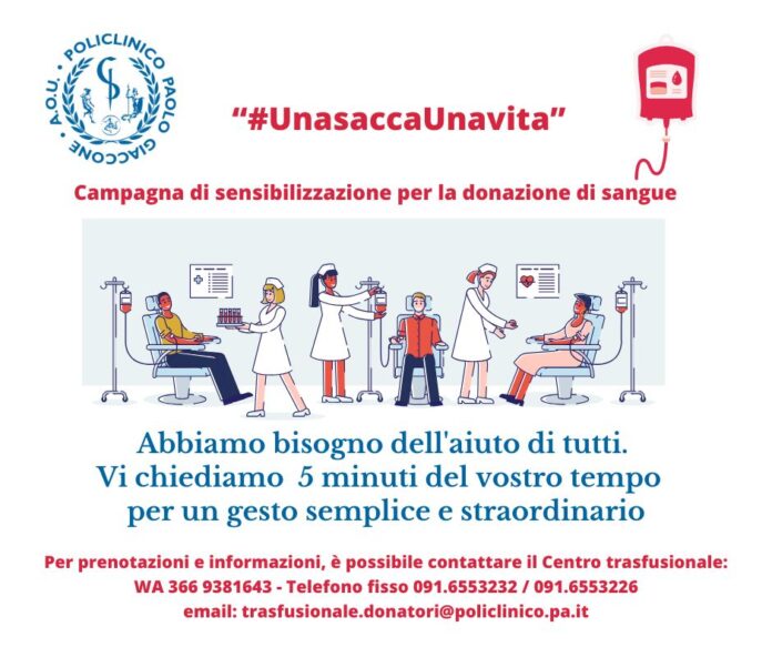 una sacca una vita - campagna donazione sangue - policlinico palermo